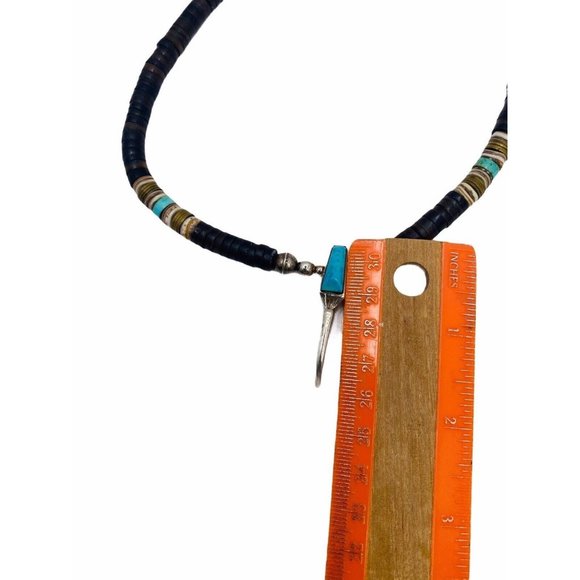 Handcrafted Navajo Necklace W/ Sterling Silver & Turquoise Pendant Heishi Beads - Picture 5 of 14